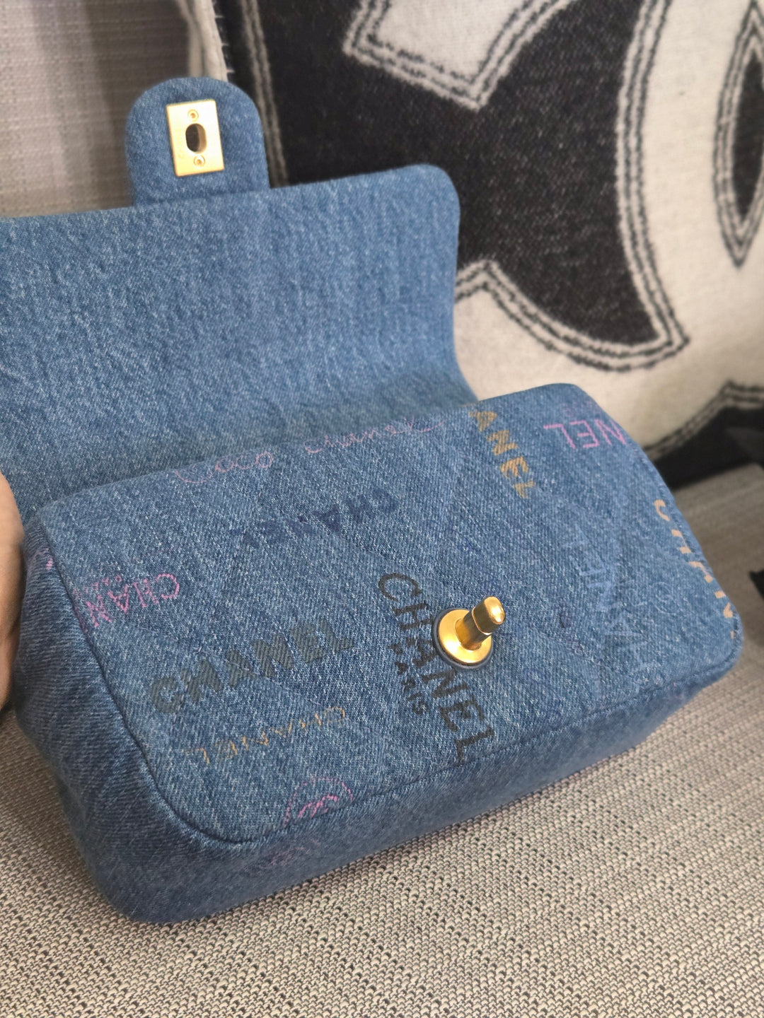 Chanel 22P Blue Denim Mood Flap Bag size Small with aged GHW