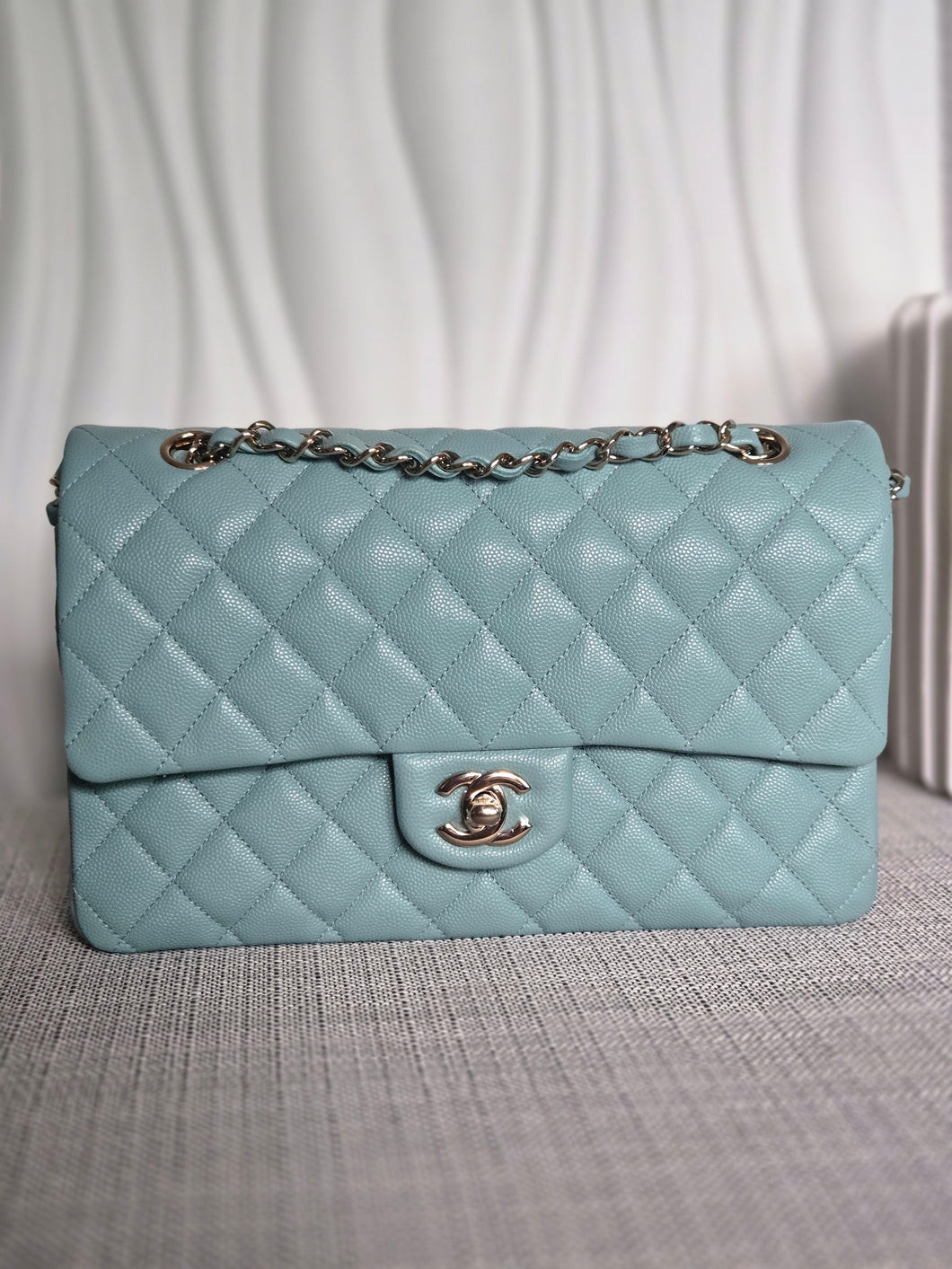 CHANEL 20C series 29 Tiffany Green Caviar LGHW Medium ML Timeless Classic Double Flap Bag