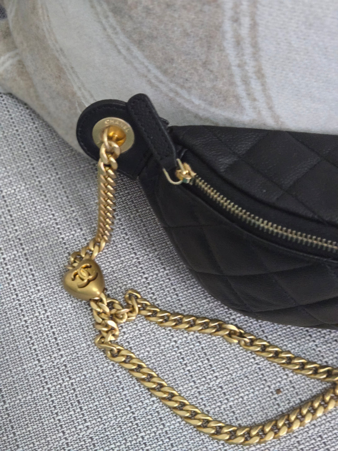 Chanel 24B 2024 Fall/Winter Black Caviar GHW Sweetheart Adjustable chain Waist Bag/Fanny Bag/Bum Bag
