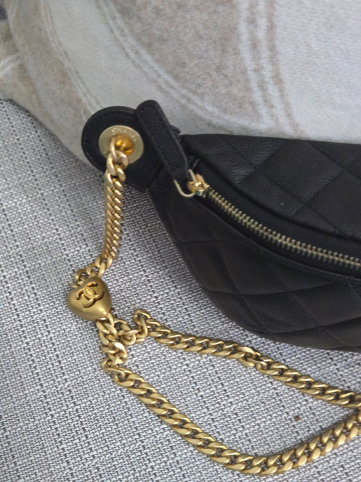Chanel 24B 2024 Fall/Winter Black Caviar GHW Sweetheart Adjustable chain Waist Bag/Fanny Bag/Bum Bag
