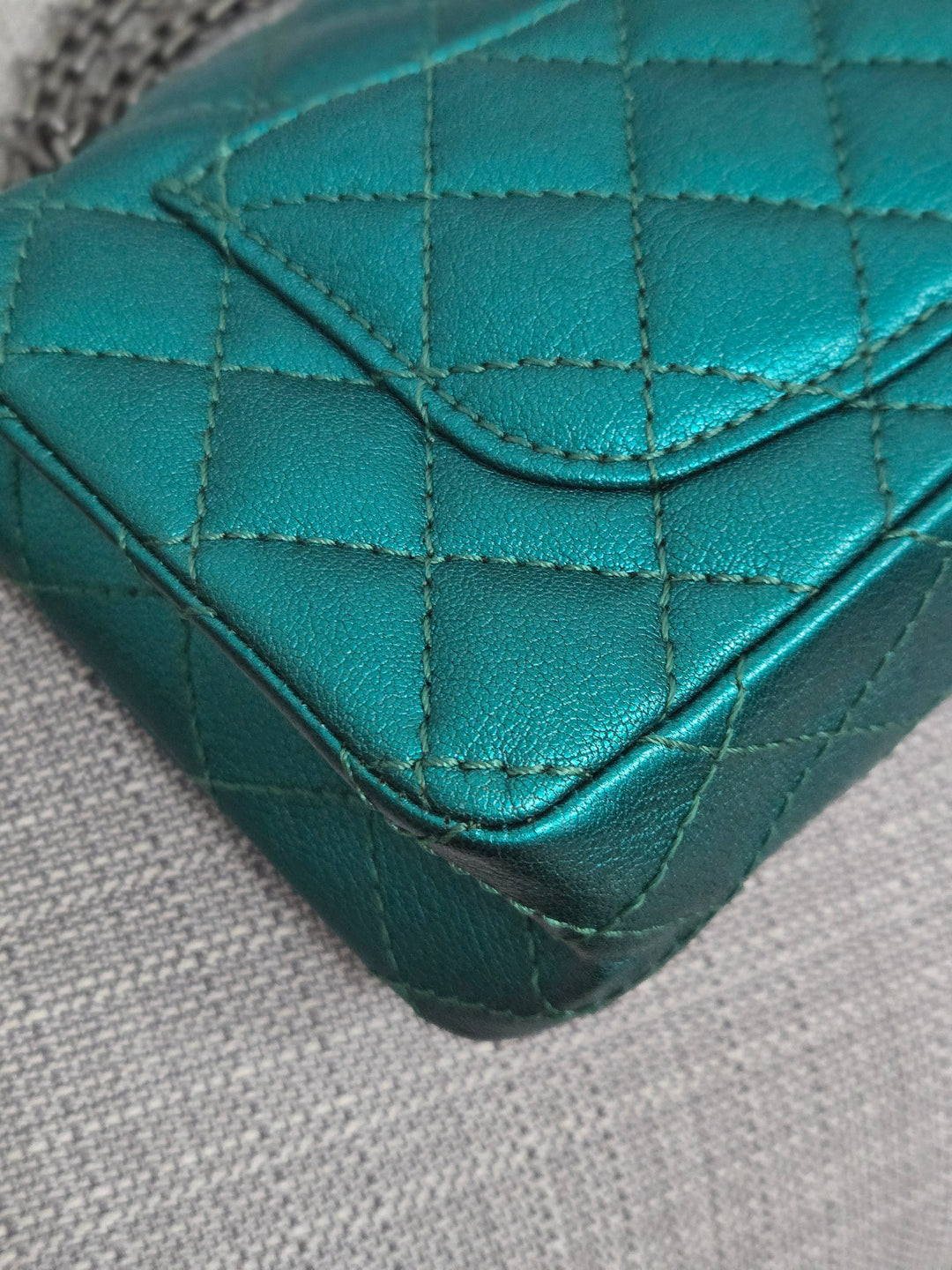 Chanel Series 28 Emerald Green Turquoise Calf skin 2.55 Reissue Mini Flap Bag with Ruthenium Hardwars