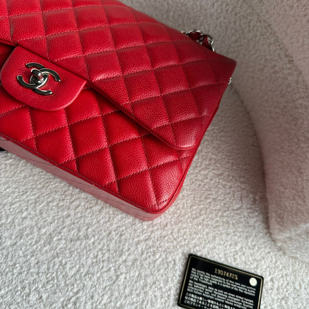 CHANEL series 19 14C Red Caviar SHW Jumbo Timeless Classic Double Flap Bag 2014
