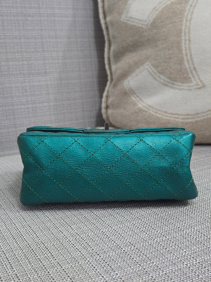 Chanel Series 28 Emerald Green Turquoise Calf skin 2.55 Reissue Mini Flap Bag with Ruthenium Hardwars