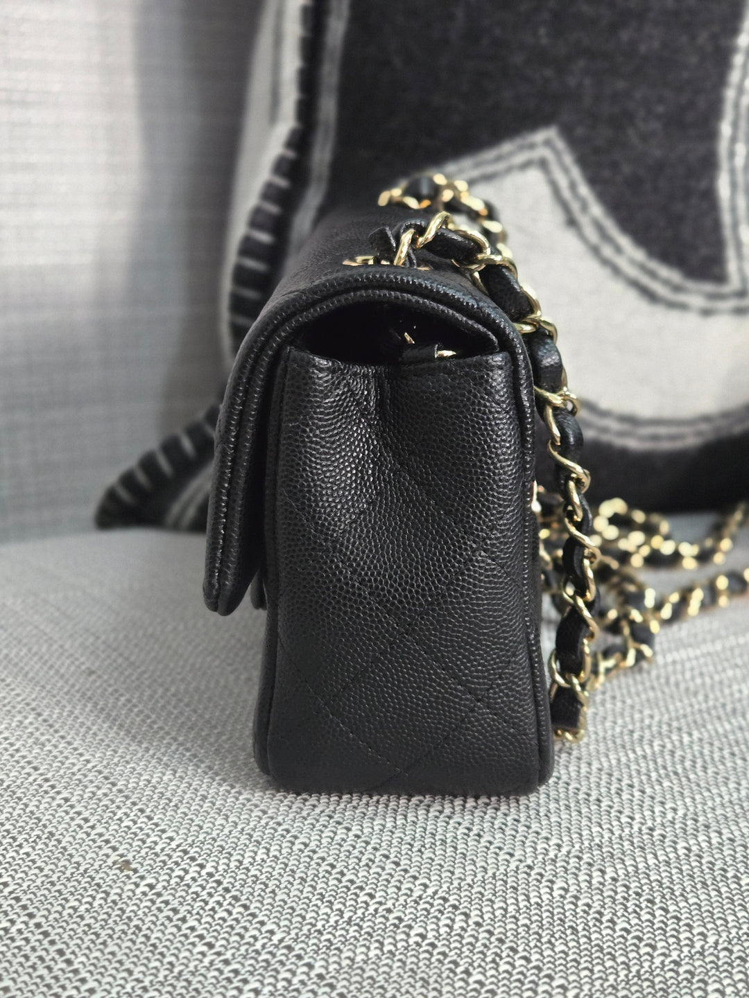Chanel series 26 18B Collection Black Caviar Classic Mini Rectangular Flap Bag with champagne GHW