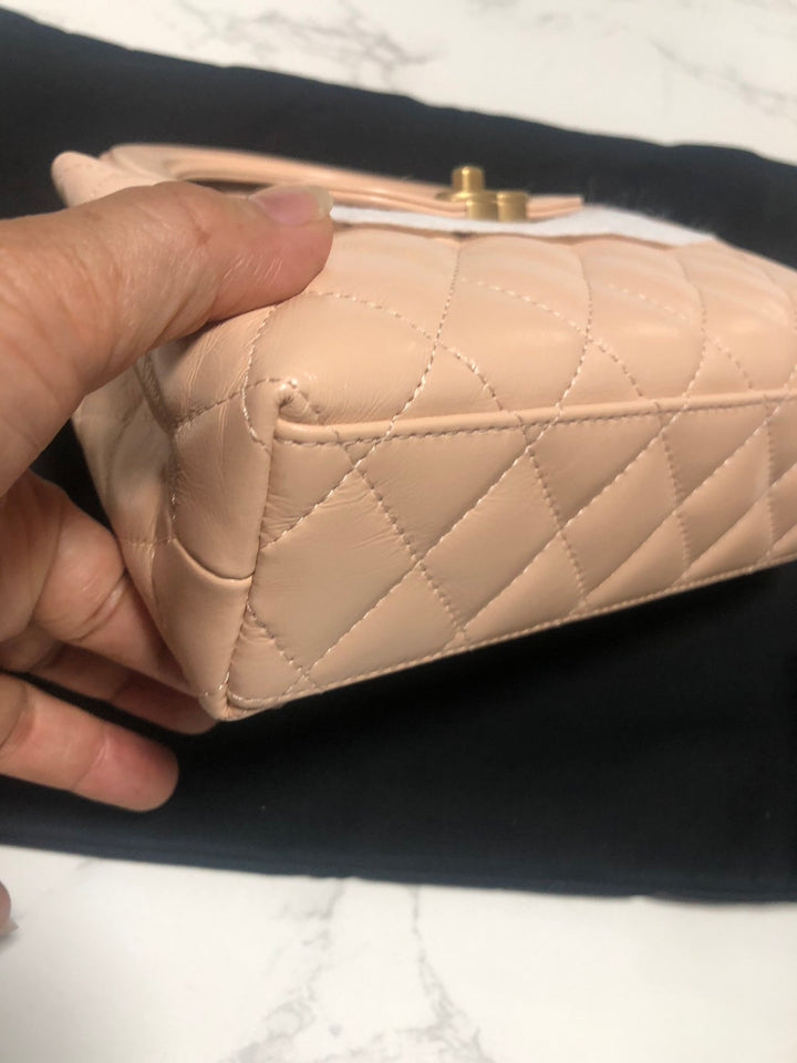 CHANEL 25C Beige Calf Skin aged GHW Kelly Nano Shopping Bag Size Small 19 cms fits iPhone pro max