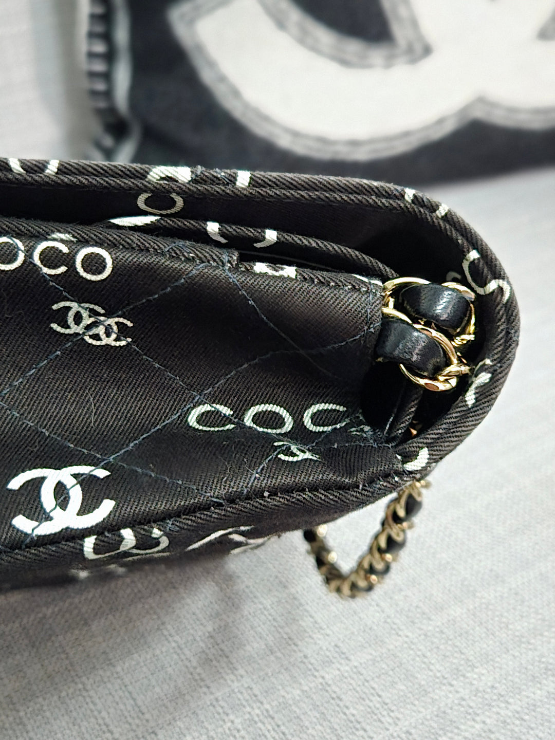 Chanel series 7 2002/2003 Black Canvas Quilted “COCO” Medium Classic Flap Light Gold Hardware