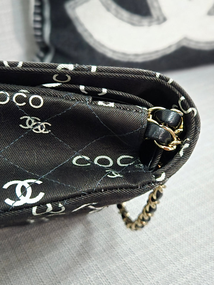 Chanel series 7 2002/2003 Black Canvas Quilted “COCO” Medium Classic Flap Light Gold Hardware