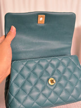 Load image into Gallery viewer, CHANEL series 27 2018 Teal caviar aged GHW SMALL coco handle flap bag with detachable strap
