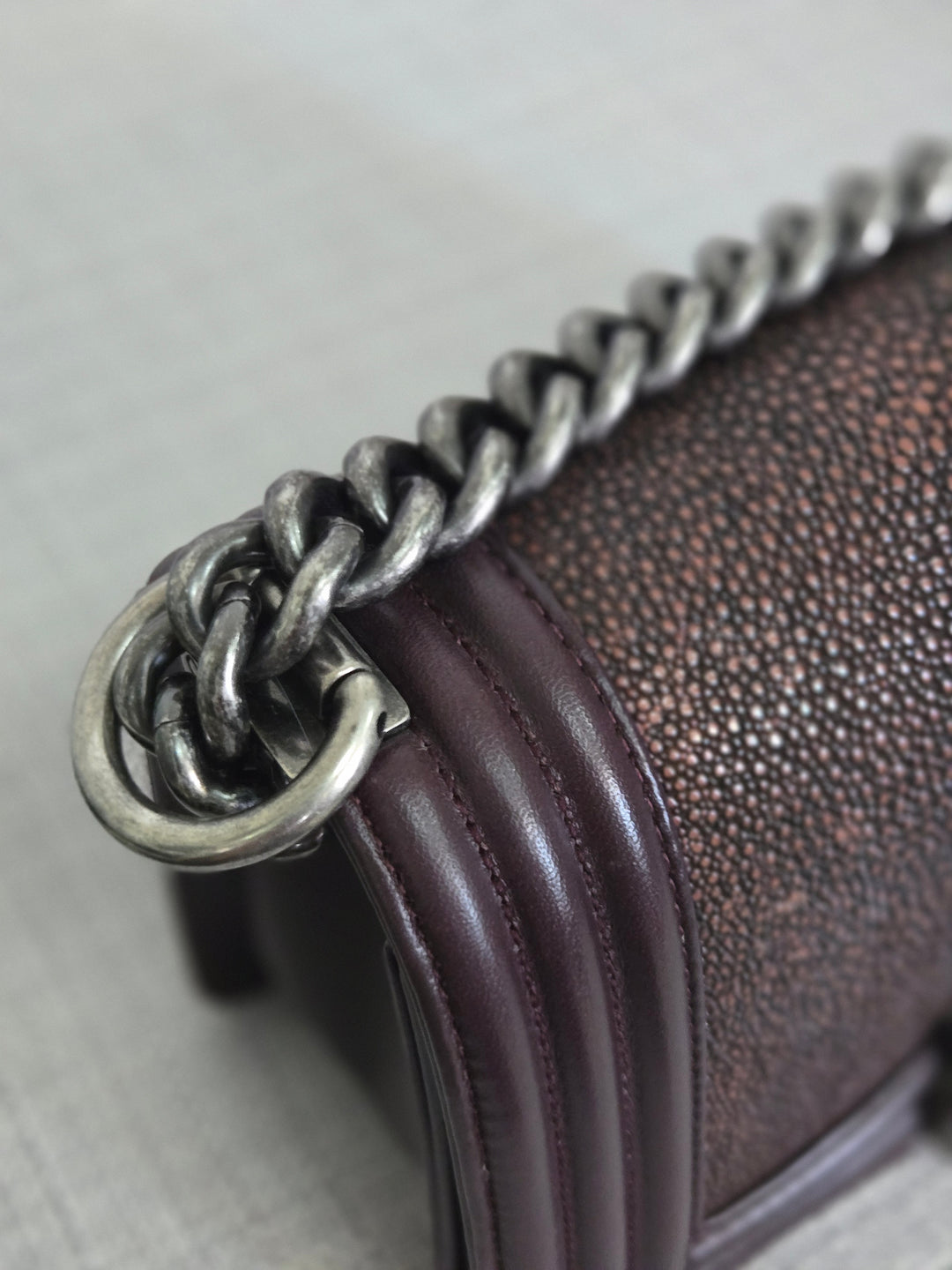 Chanel series 21 2015 Burgundy Lambskin Stingray Le Boy Flap Bag with RHW size Small