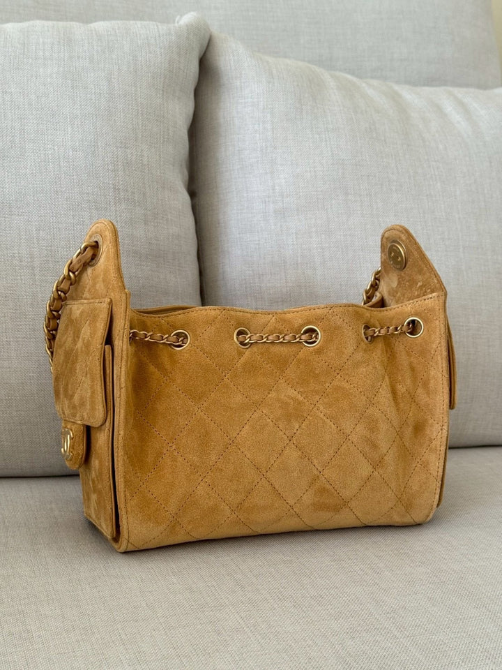 CHANEL 26C Camel Suede Aged GHW Mini 25 Hobo Bag