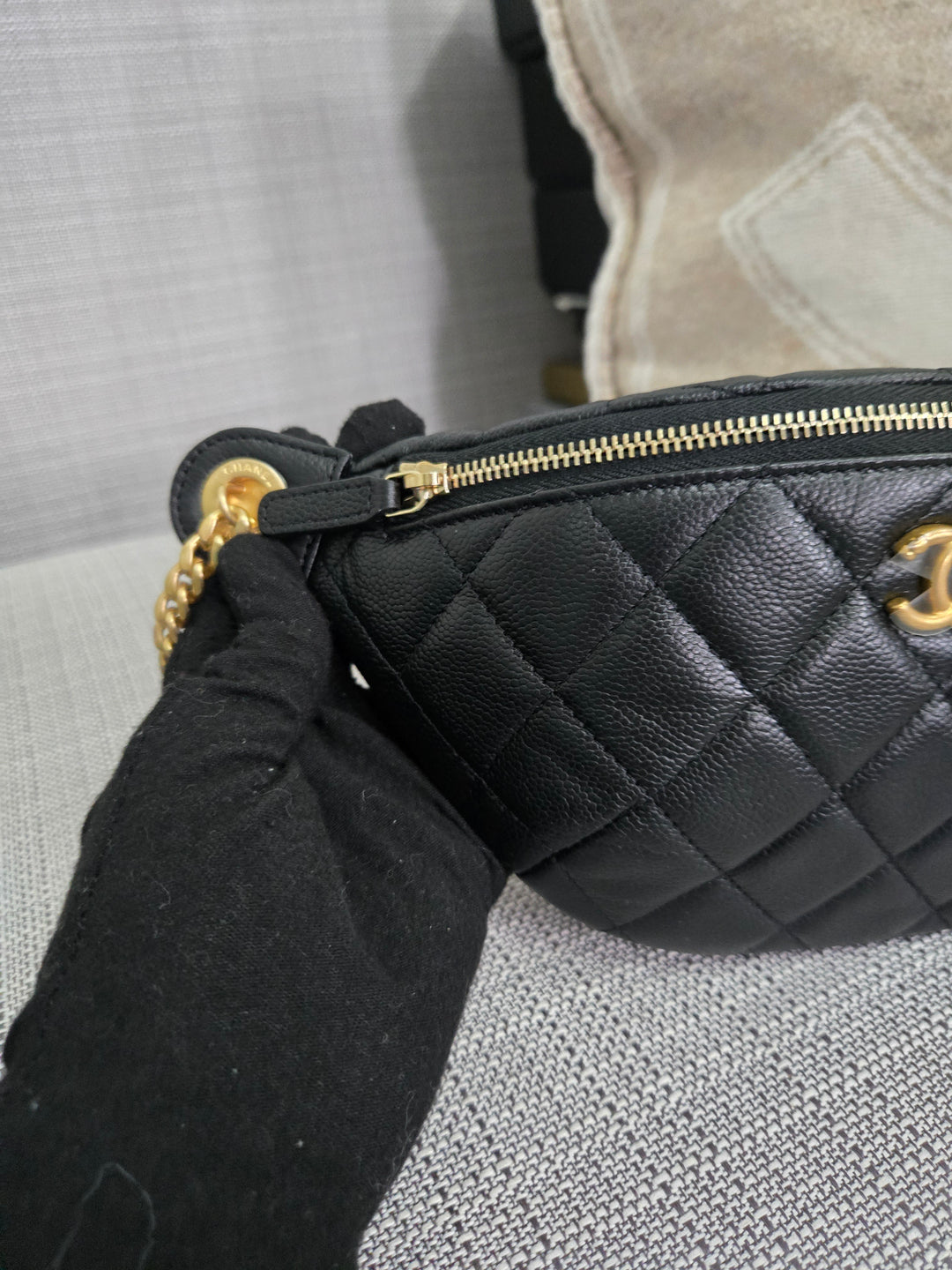 Chanel 24B 2024 Fall/Winter Black Caviar GHW Sweetheart Adjustable chain Waist Bag/Fanny Bag/Bum Bag