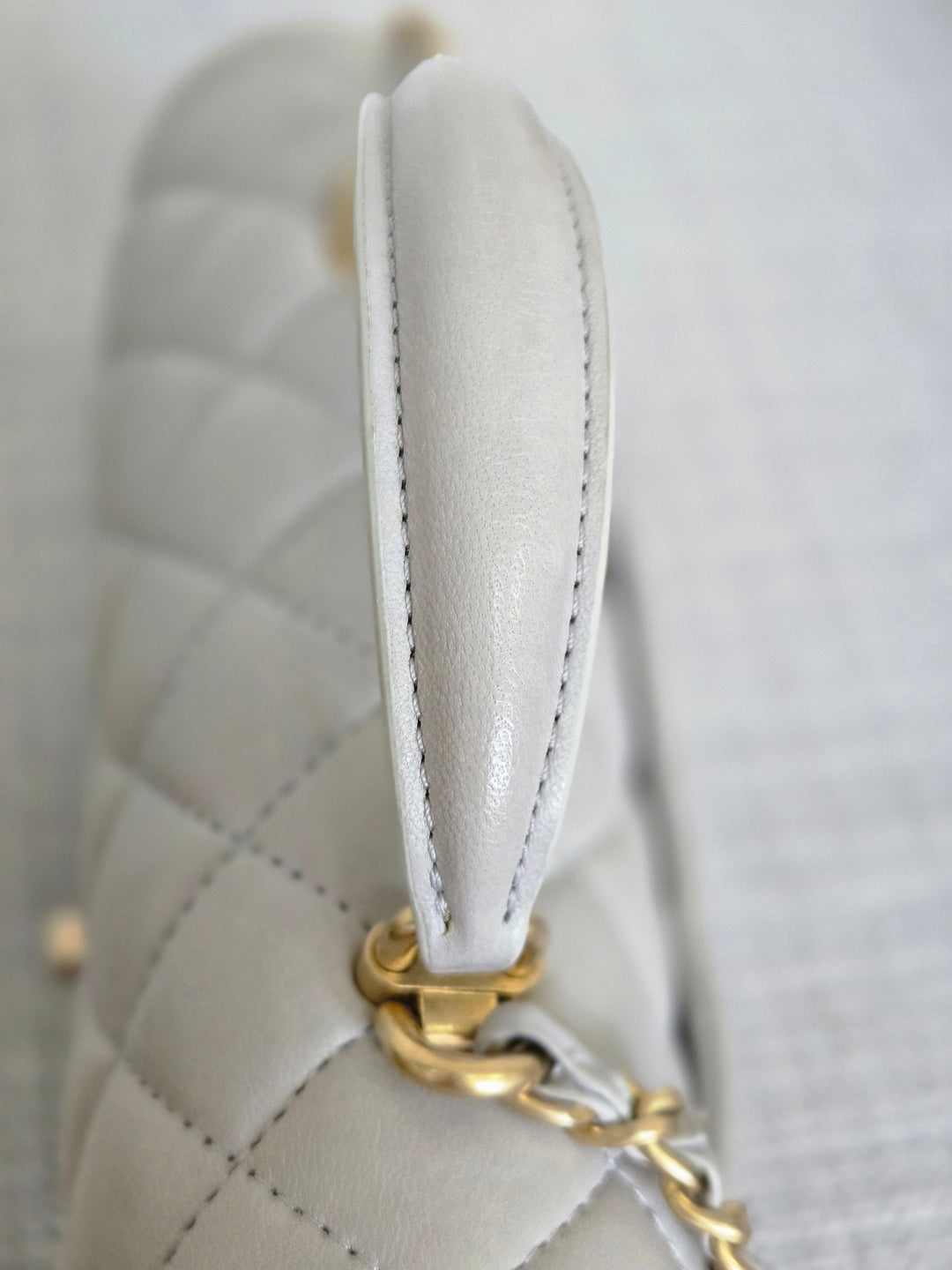 CHANEL 21A light Grey Lambskin Aged GHW Mini Rectangular Flap Bag with Top Handle