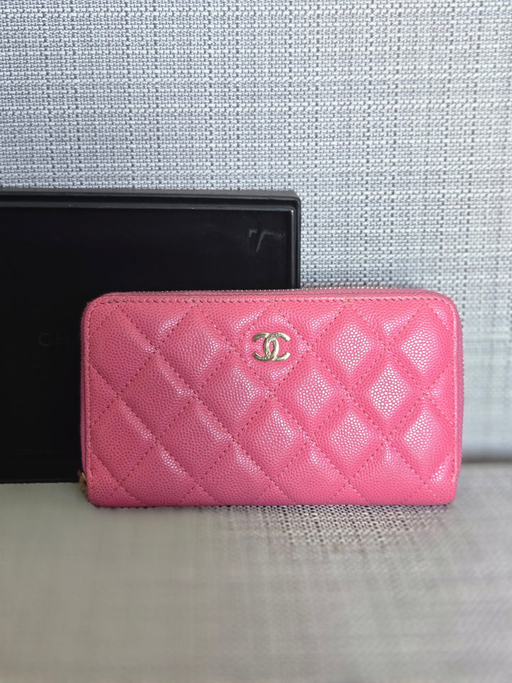 Chanel series 27 2019 19C collection Barbie Bright Pink Caviar LGHW Medium Zippy Wallet 6 inches