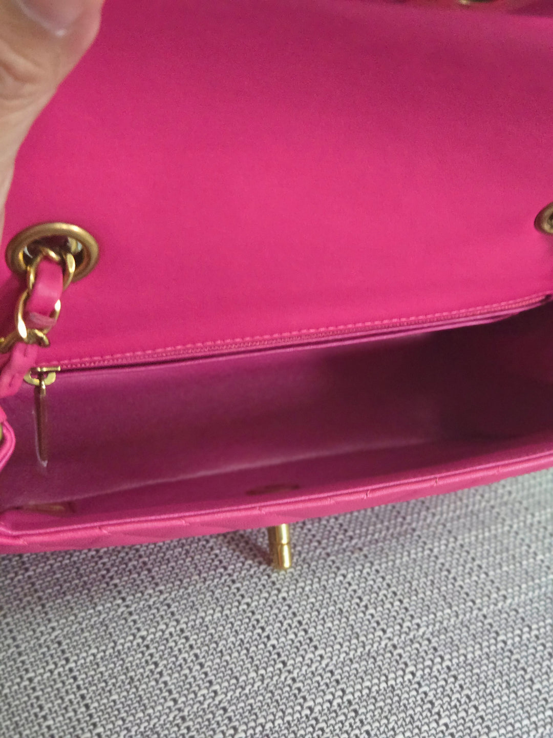 Chanel series 21 Barbie Pink Lambskin Chevron Mini Rectangular Flap Bag with Yellow GHW