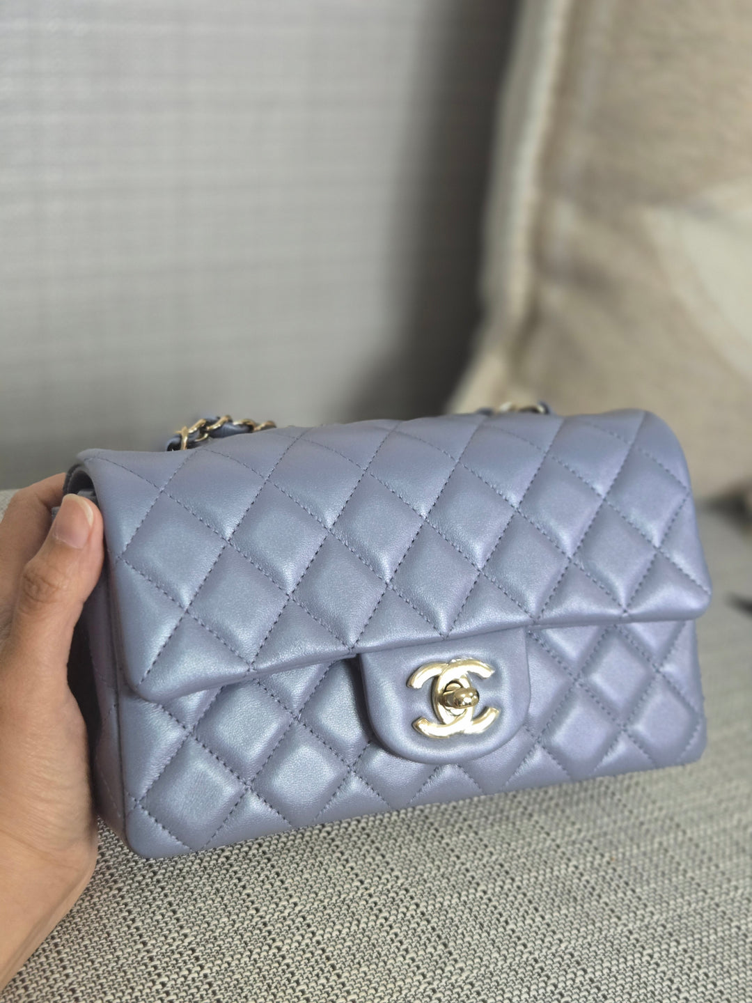 Chanel 22B Iridescent Light purple lambskin champagne GHW Mini Rectangular Flap Bag