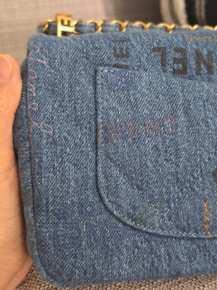 Chanel 22P Blue Denim Mood Flap Bag size Small with aged GHW
