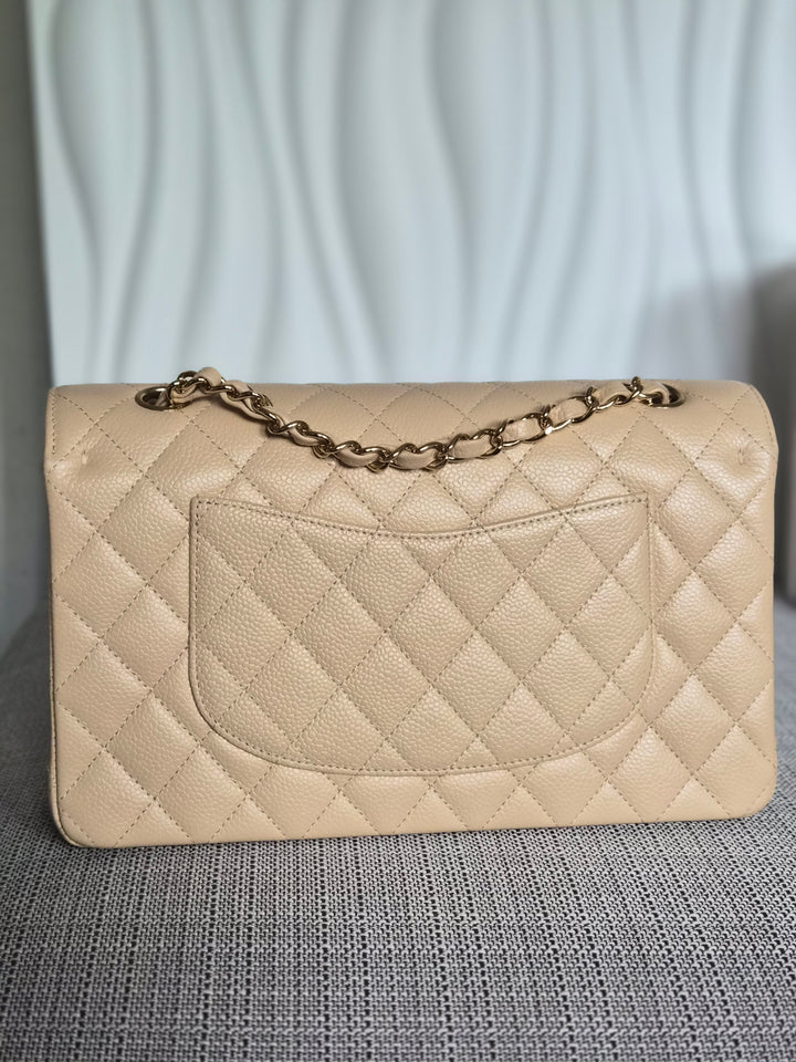 CHANEL series 15 2011/2012 Beige Clair Caviar GHW Medium ML Timeless Classic Double Flap Bag