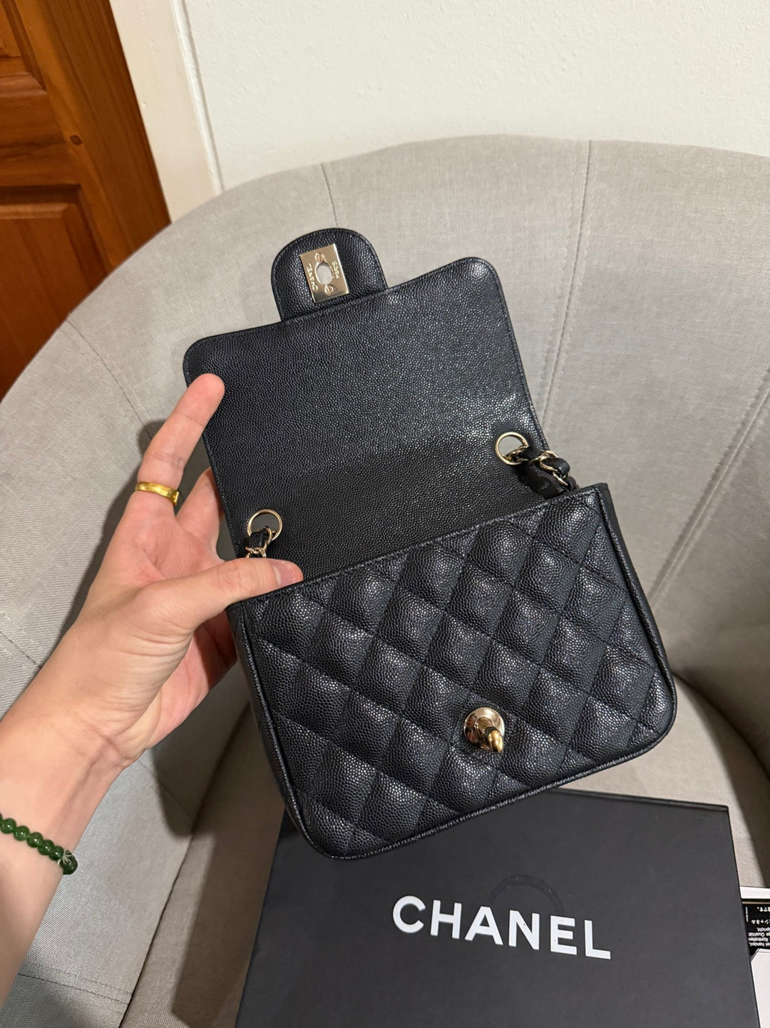 CHANEL series 23 17C Black Caviar LGHW Square mini flap bag with edge stitchings RARE combo 2016/2017