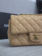 Load image into Gallery viewer, Chanel 22C 2022/2023 Cruise Collection Beige Lambskin Classic Mini Rectangular Flap Bag with Champagne GHW
