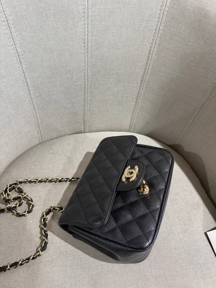 CHANEL series 23 17C Black Caviar LGHW Square mini flap bag with edge stitchings RARE combo 2016/2017