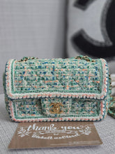 Load image into Gallery viewer, Chanel series 27 2018 Green/beige/Blue multicolour Tweed Mini Rectangular Flap Bag with Champagne GHW
