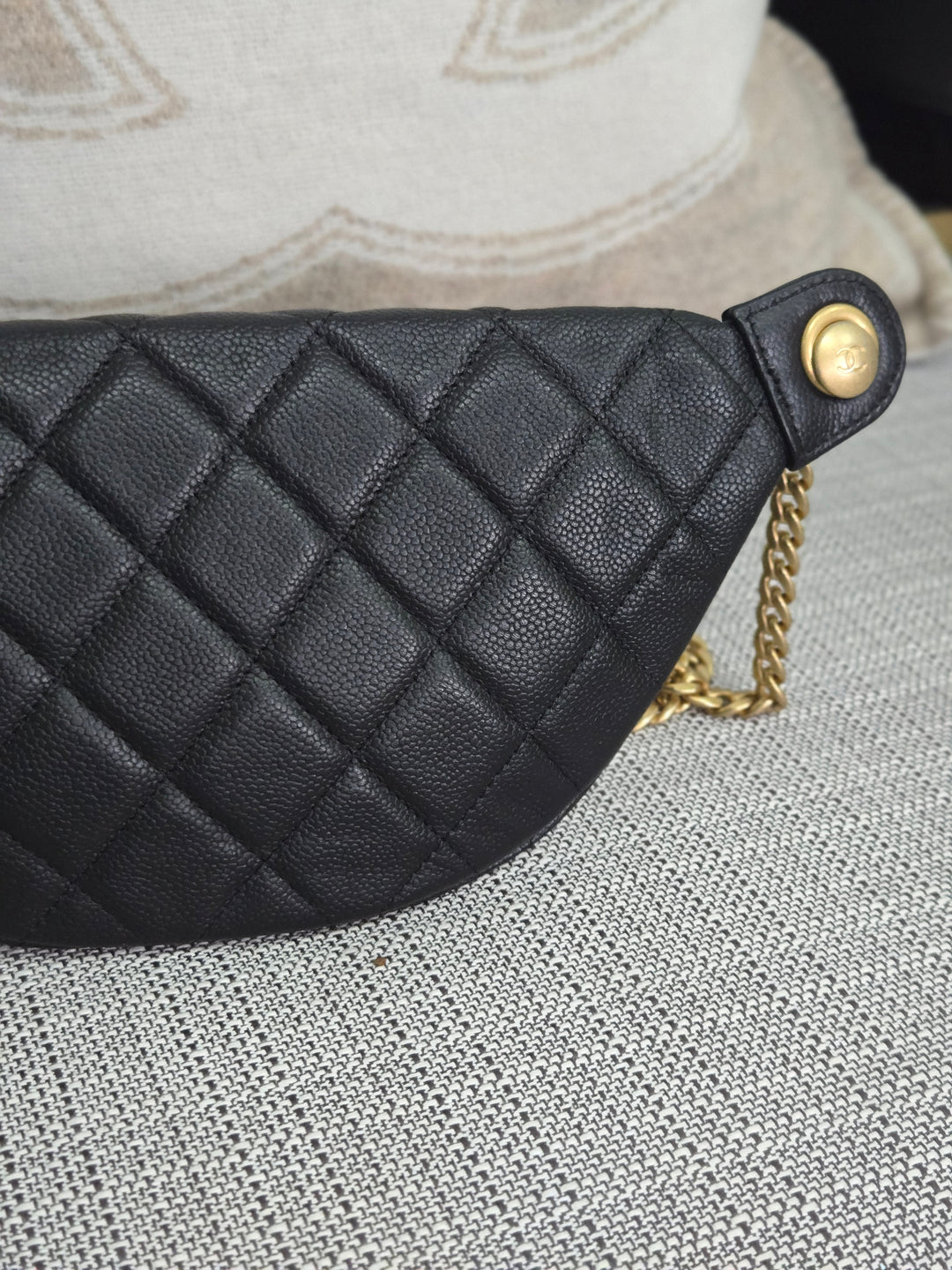 Chanel 24B 2024 Fall/Winter Black Caviar GHW Sweetheart Adjustable chain Waist Bag/Fanny Bag/Bum Bag