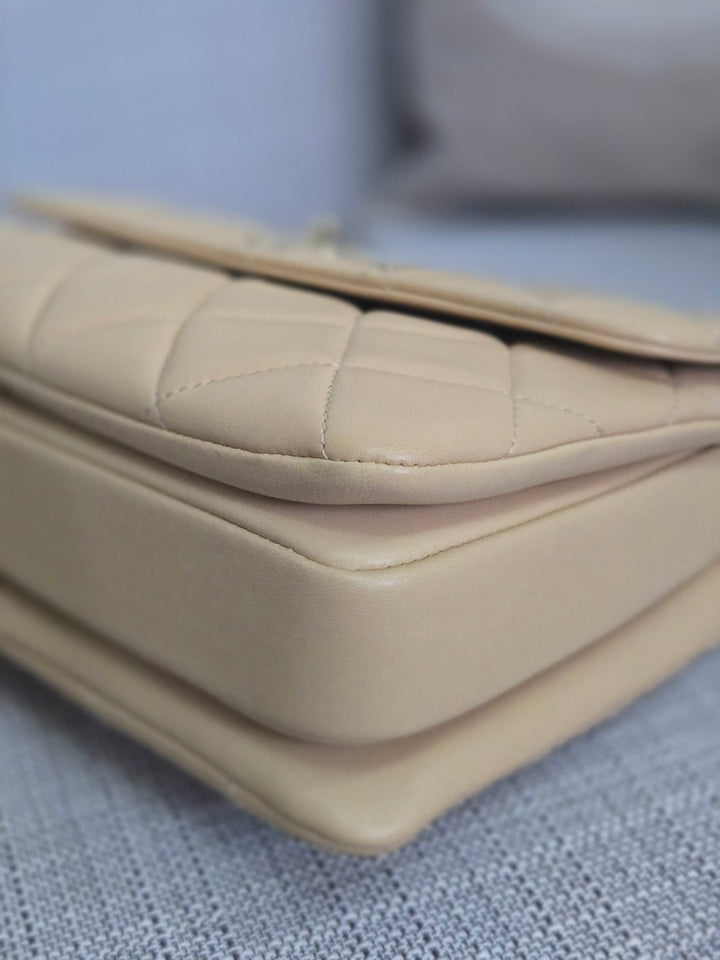Chanel series 26 2018 Beige Lambskin Trendy CC Flap Bag with Top Handle Size Small with Champagne GHW and detachable Shoulder strap