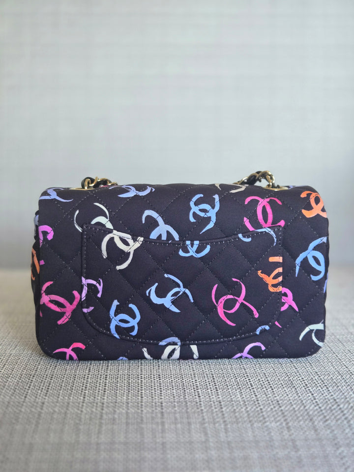 Chanel 24S collection Navy Multi color Jersey Mini Rectangular Flap Bag with Champagne GHW