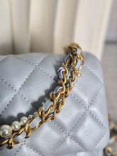 Load image into Gallery viewer, CHANEL Pearl Twist Pearly Silver Light Blue Lambskin Mini Flap Bag
