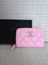 Load image into Gallery viewer, Chanel 23P collection 2023 Mauve undertone Pink Caviar Big Logo LGHW Zippy Coin Purse 2023 with mint green lining
