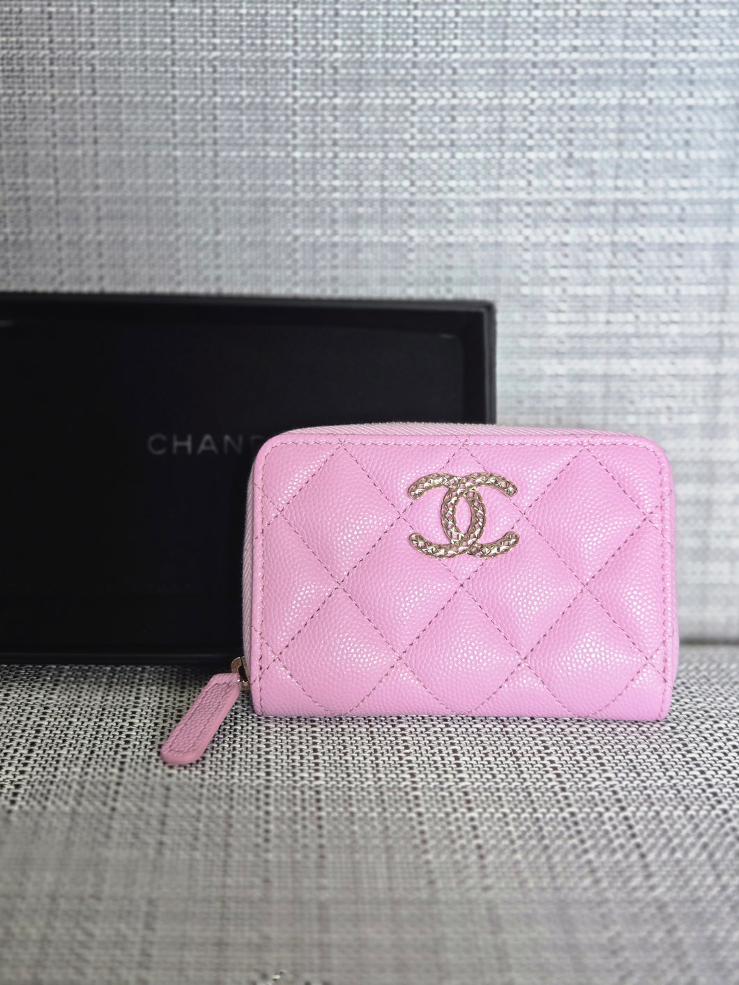 Chanel 23P collection 2023 Mauve undertone Pink Caviar Big Logo LGHW Zippy Coin Purse 2023 with mint green lining