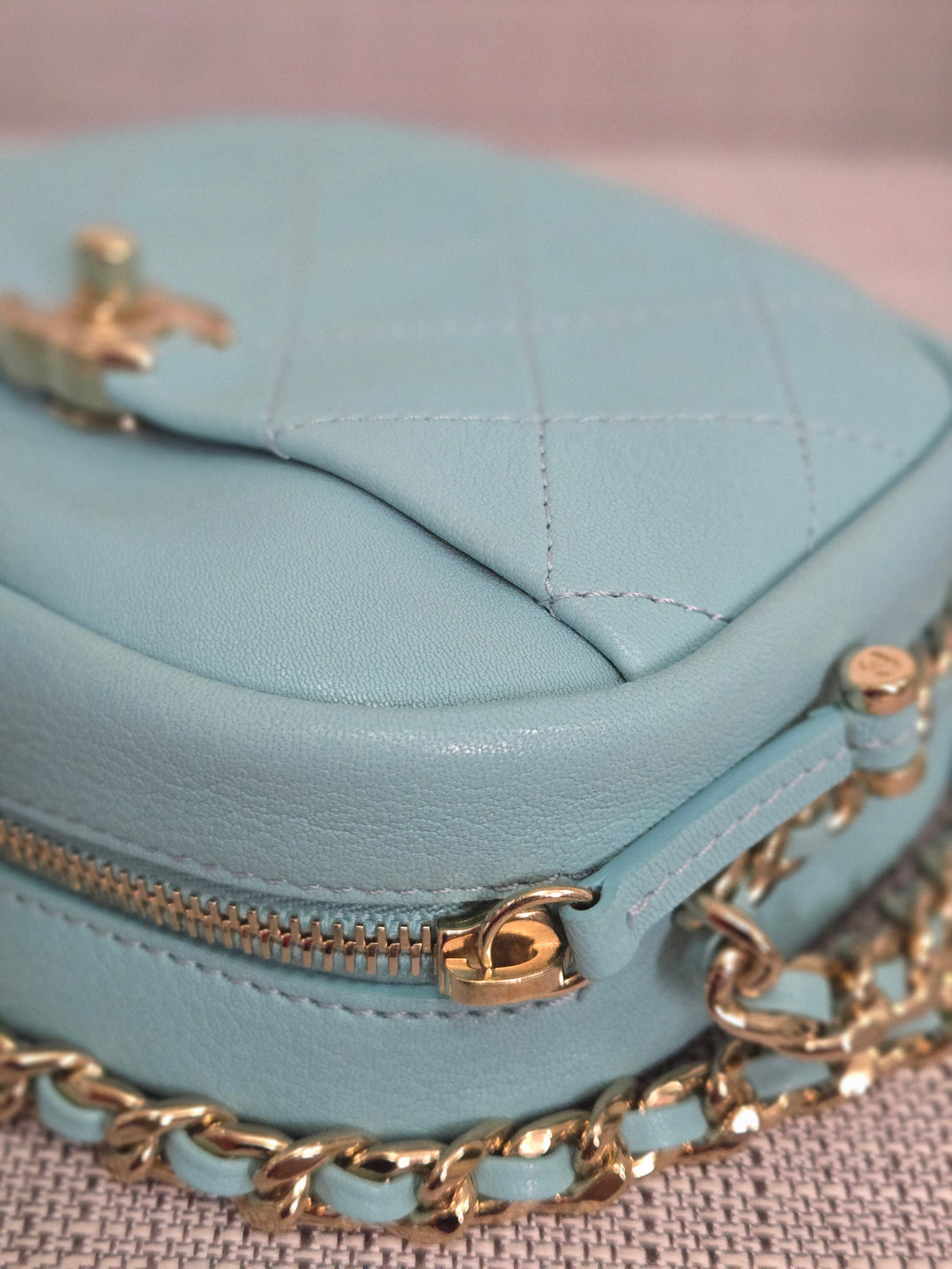 Chanel Series 26 2018/2019 19C Tiffany Blue Calfskin Casual Trip Camera Case Bag with Champagne GHW
