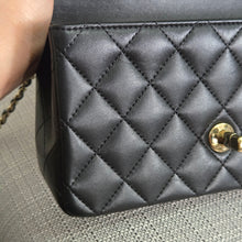 Load image into Gallery viewer, Chanel Black Lambskin Top Handle Mini Rectangular Flap Bag with Champagne GHW
