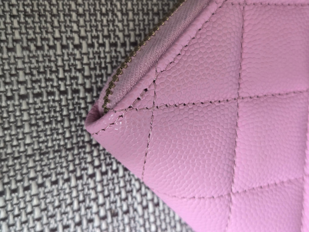 Chanel 23P collection 2023 Mauve undertone Pink Caviar Big Logo LGHW Zippy Coin Purse 2023 with mint green lining