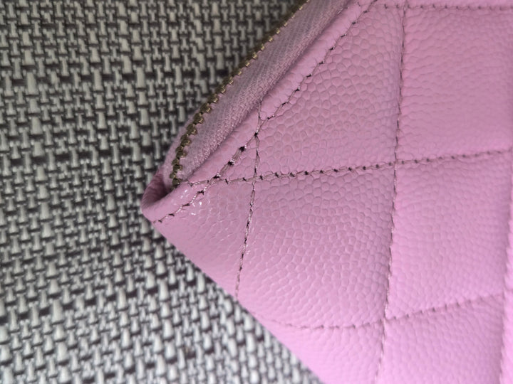 Chanel 23P collection 2023 Mauve undertone Pink Caviar Big Logo LGHW Zippy Coin Purse 2023 with mint green lining