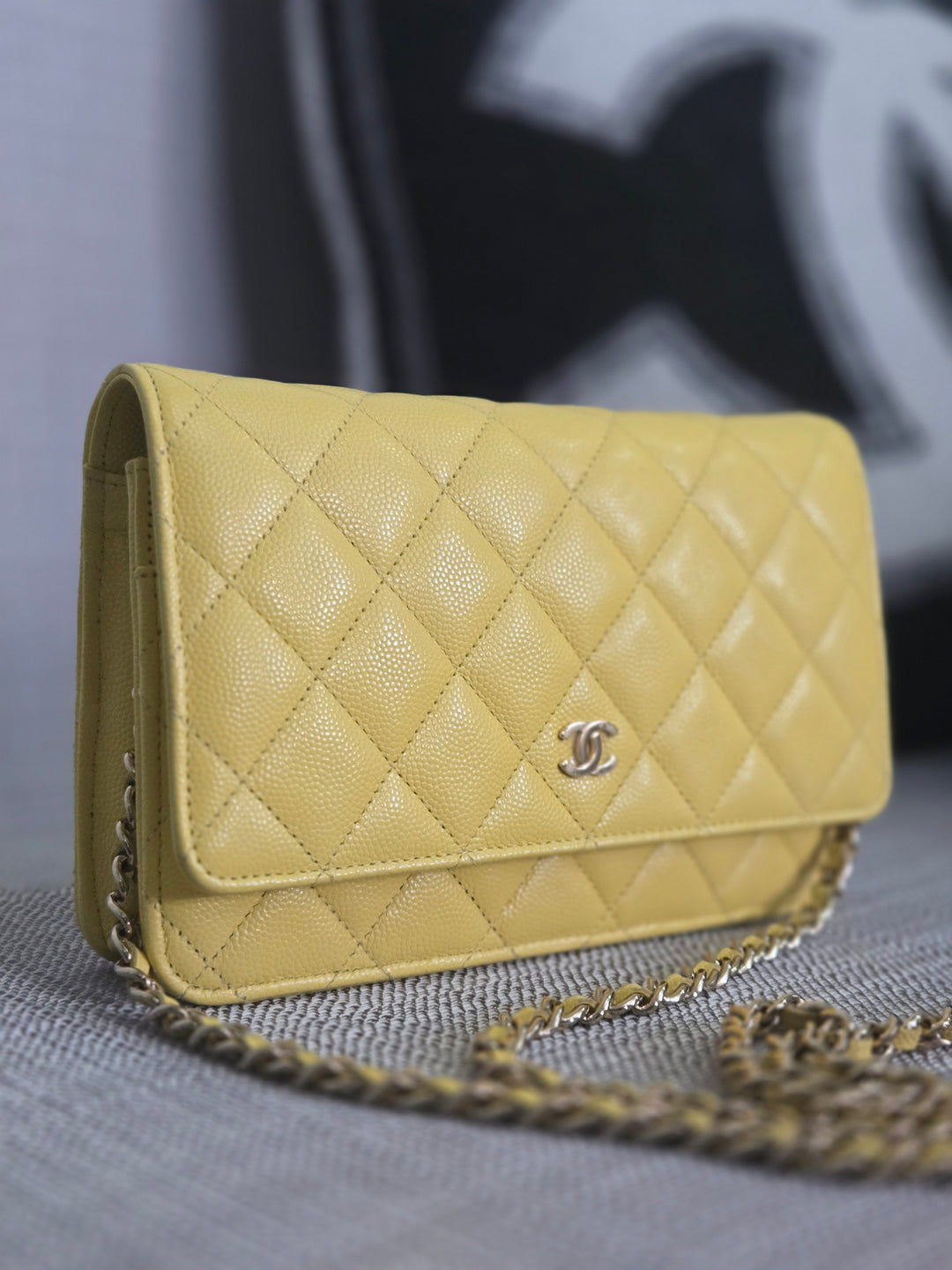 Chanel series 30 2020 Yellow Caviar LGHW Classic Wallet on chain (WOC)