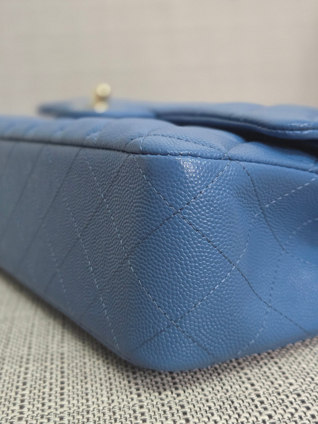 Chanel Series 30 Blue Caviar Medium Timeless Classic Double Flap Bag with Champagne GHW
