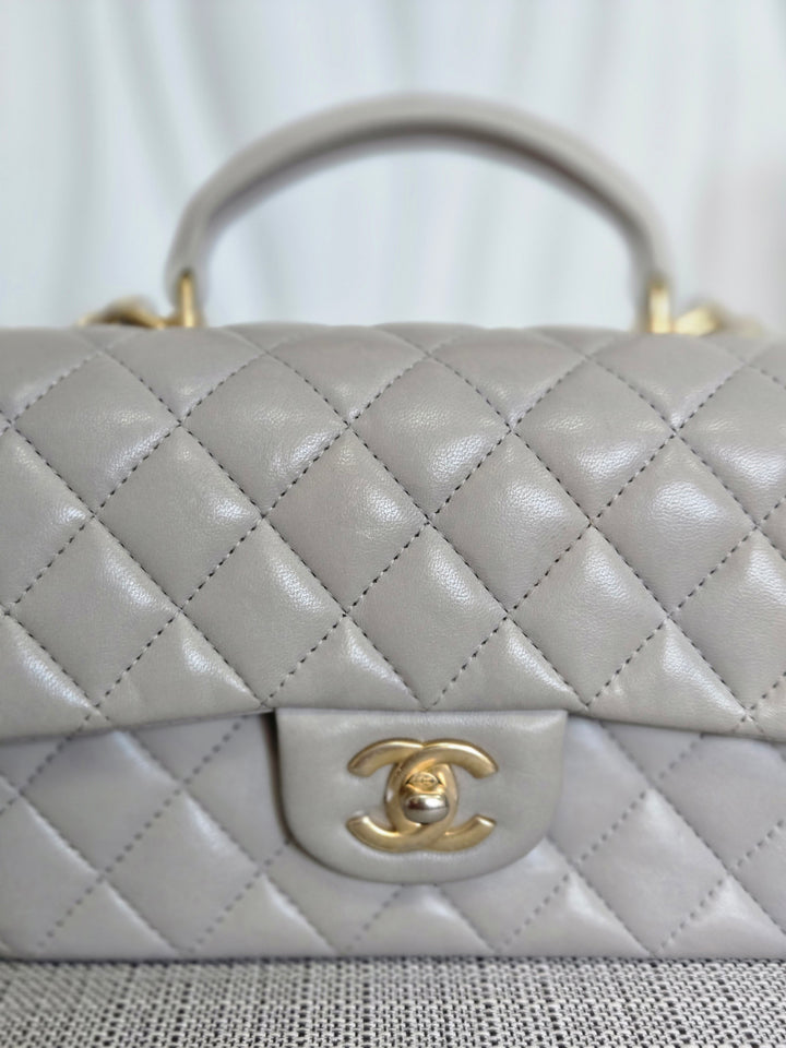 CHANEL 21A light Grey Lambskin Aged GHW Mini Rectangular Flap Bag with Top Handle