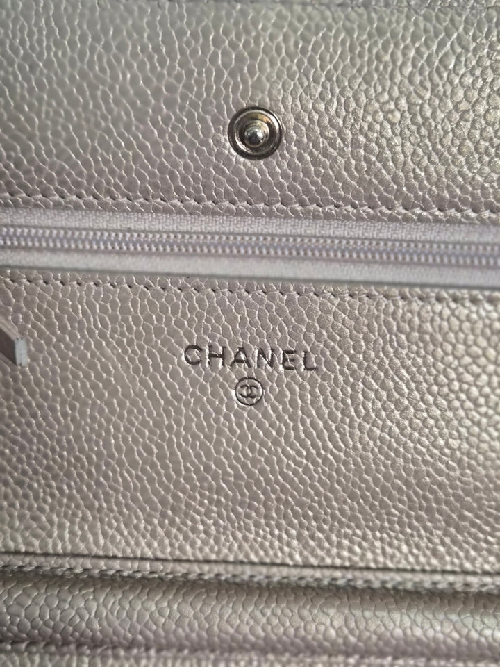 CHANEL series 20 2015 15B collection Gold Caviar Aged GHW Classic Wallet On Chain (WOC)
