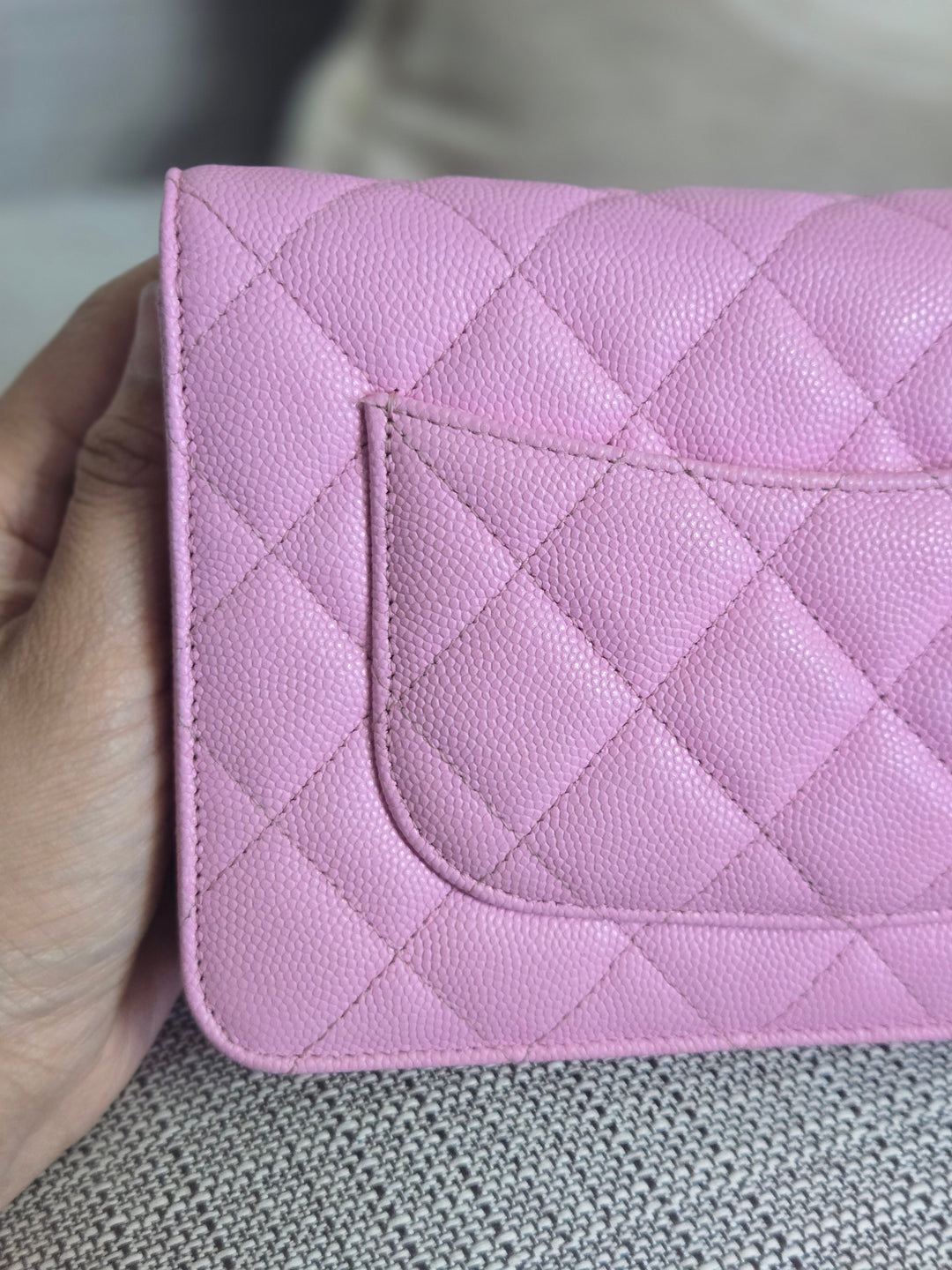 Chanel 23P Collection 2023 Mauve undertone Pink Caviar Champagne GHW Classic Wallet on chain (WOC)
