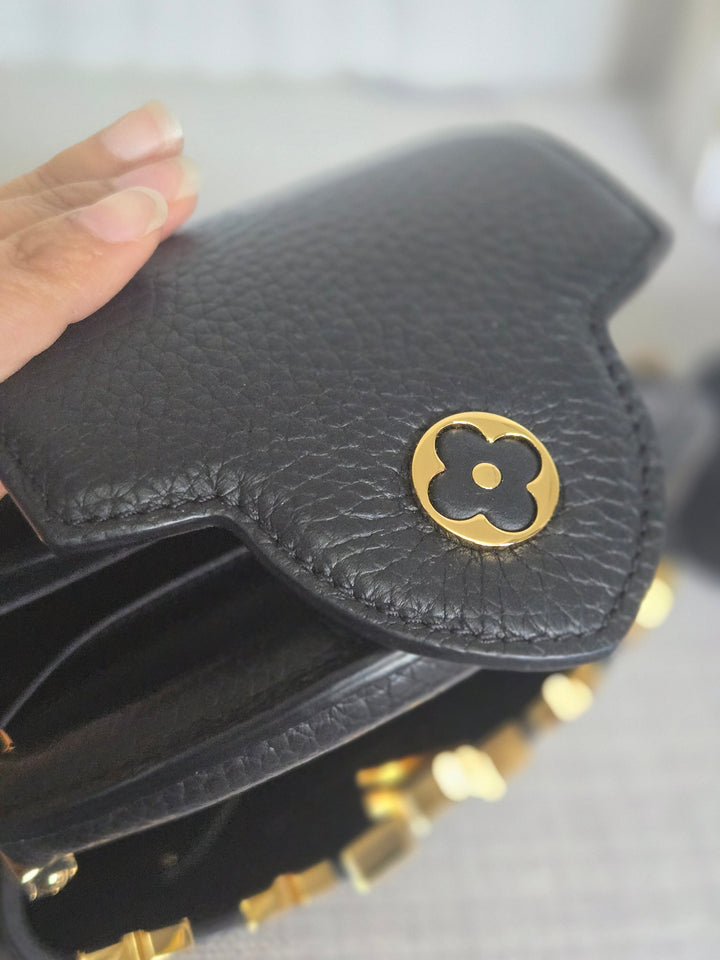 LOUIS VUITTON LV Capucines Mini Flower Crown Line in Black Taurillon Leather with detachable strap 2023