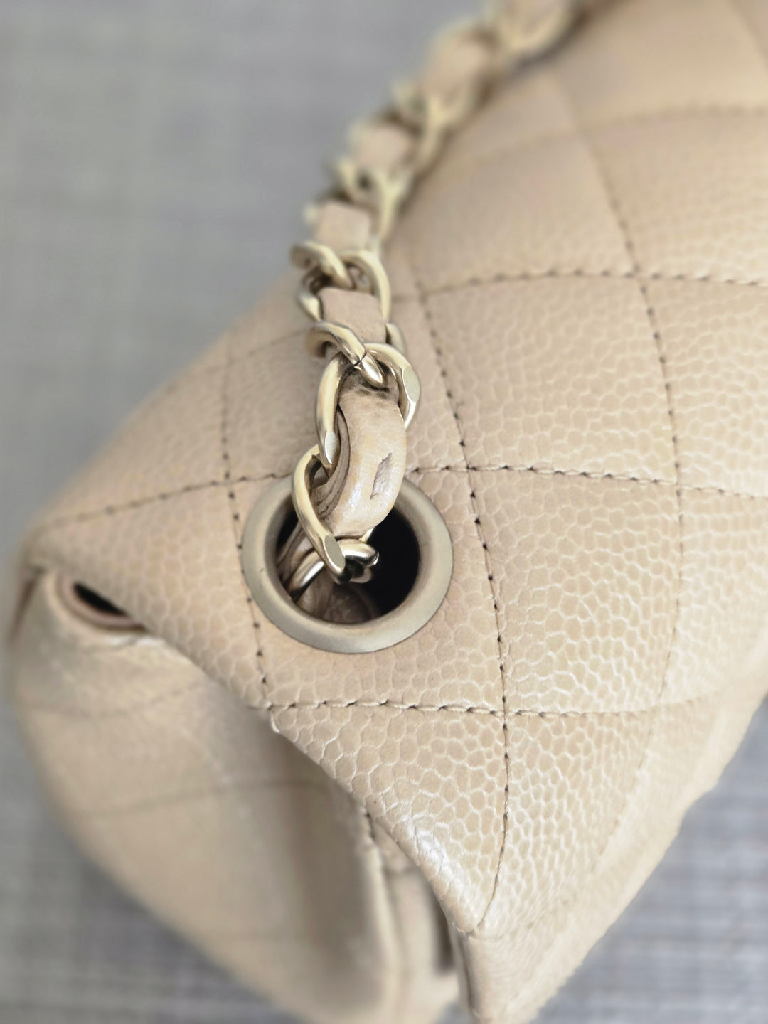 Chanel series 20 15C Collection Pearly Beige Caviar Brushed GHW Square Mini Flap Bag
