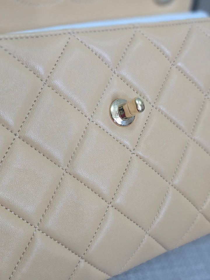 Chanel series 26 2018 Beige Lambskin Trendy CC Flap Bag with Top Handle Size Small with Champagne GHW and detachable Shoulder strap