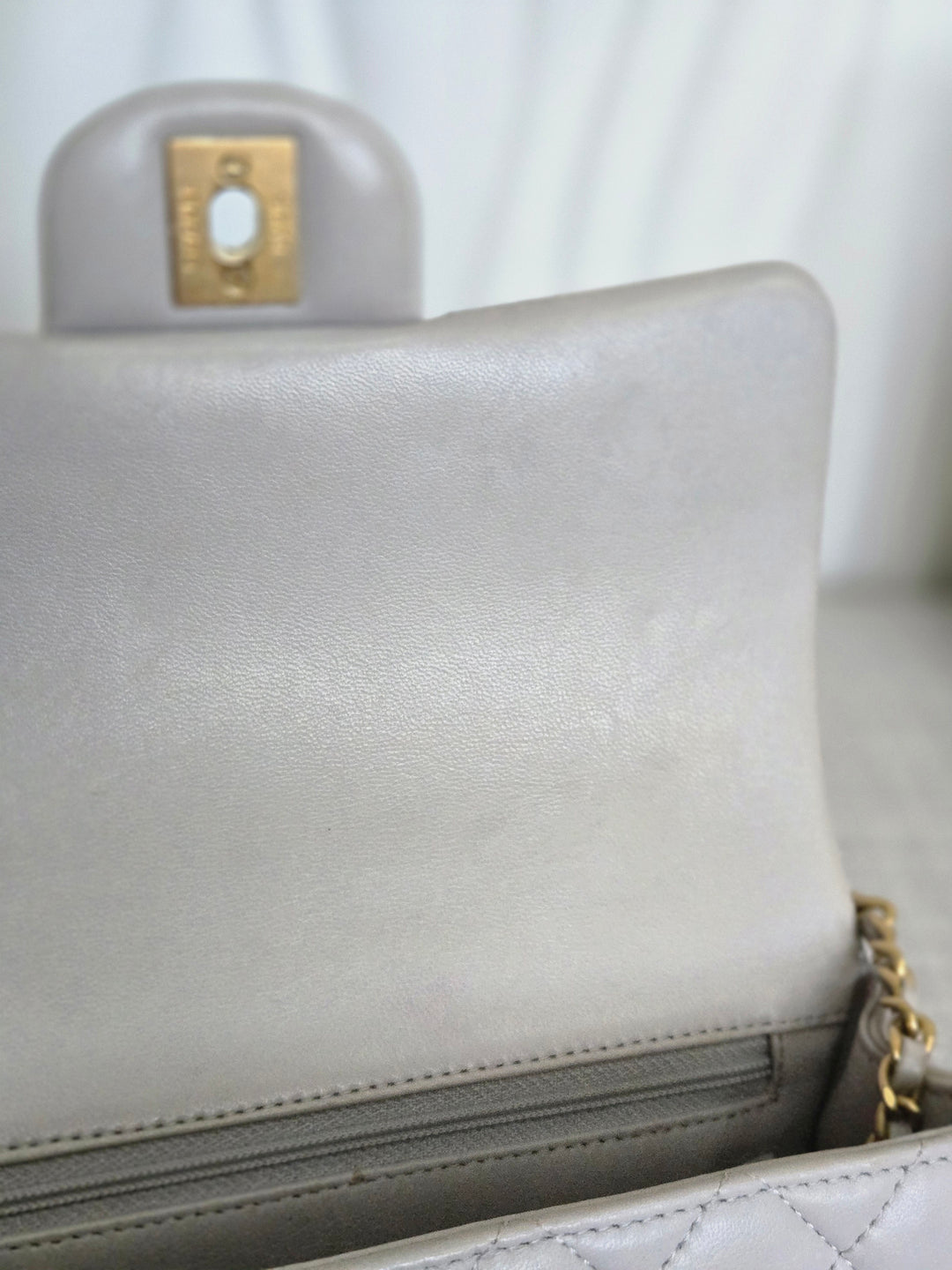 CHANEL 21A light Grey Lambskin Aged GHW Mini Rectangular Flap Bag with Top Handle