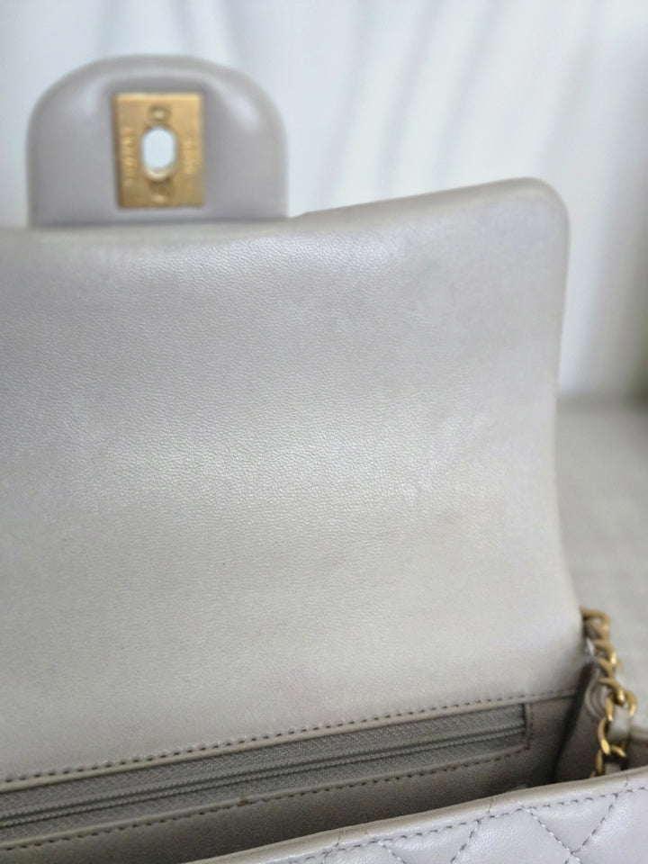 CHANEL 21A light Grey Lambskin Aged GHW Mini Rectangular Flap Bag with Top Handle