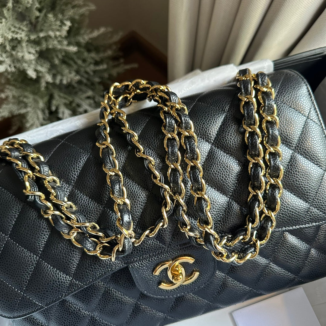 CHANEL series 159 2011/2012 Black Caviar GHW Jumbo Classic Timeless Double Flap Bag