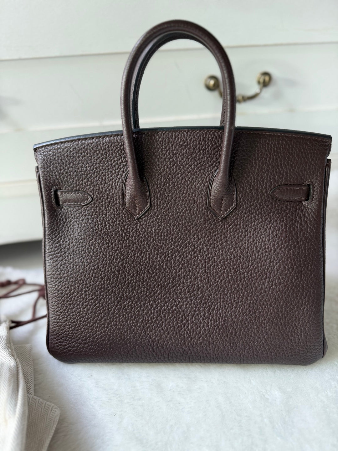 HERMES Cacao Togo Leather PHW Birkin 25 Stamp M in sq