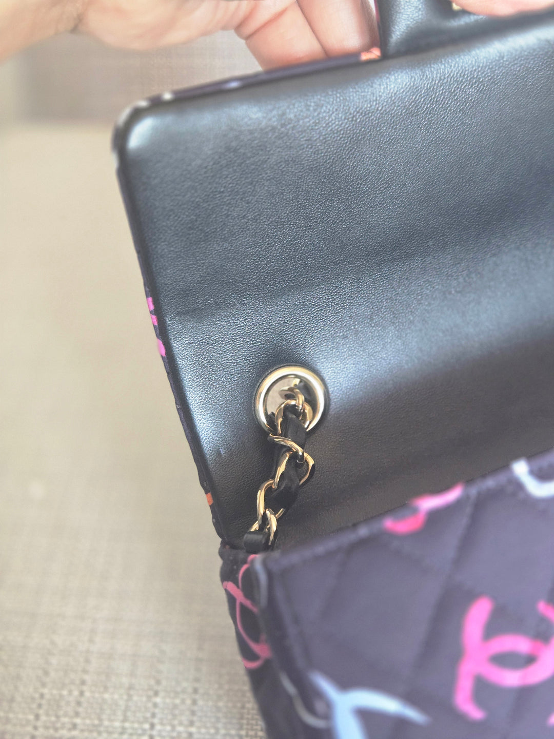 Chanel 24S collection Navy Multi color Jersey Mini Rectangular Flap Bag with Champagne GHW