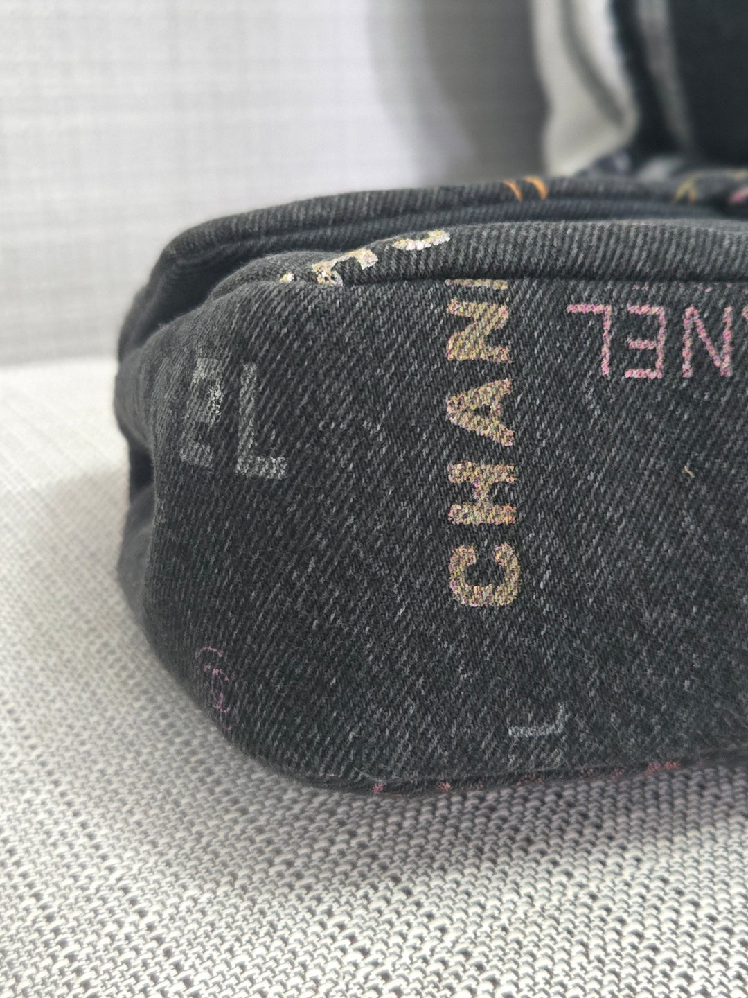 Chanel 22P collection Black Denim Mood Flap Bag with Aged GHW size Medium (25 cms)