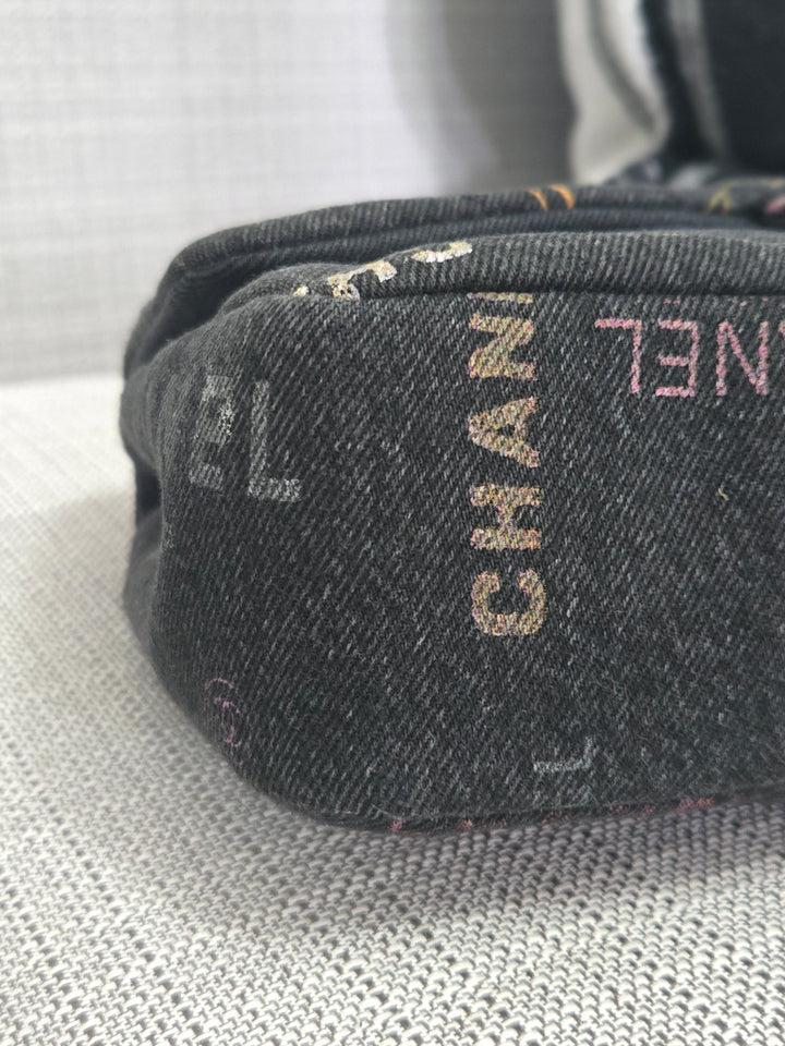 Chanel 22P collection Black Denim Mood Flap Bag with Aged GHW size Medium (25 cms)